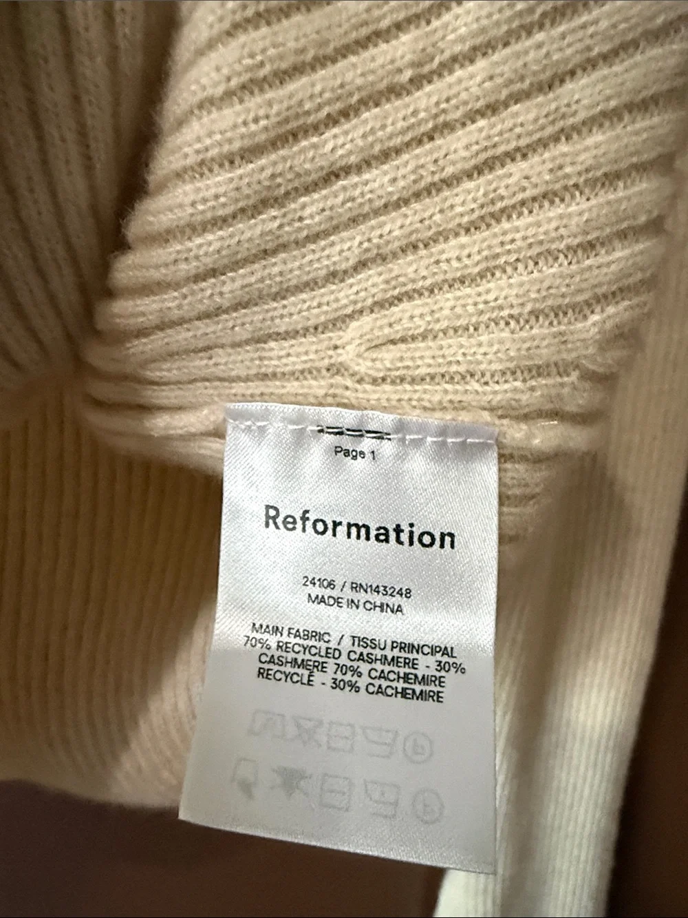 Reformation 100% Cashmere Soft Ribbed Sweater Top